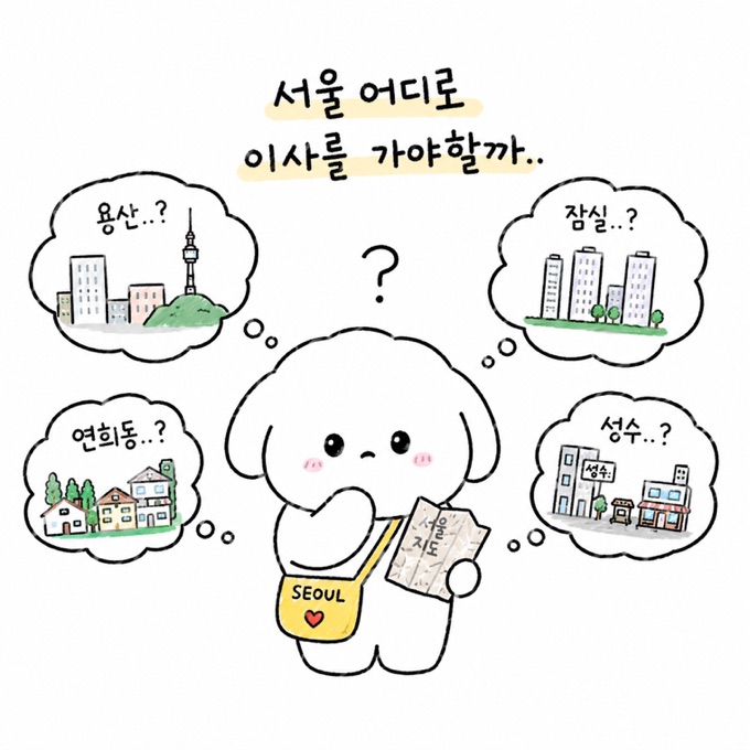 서울 어디로 이사를 가야할까 - 지도를 든 캐릭터